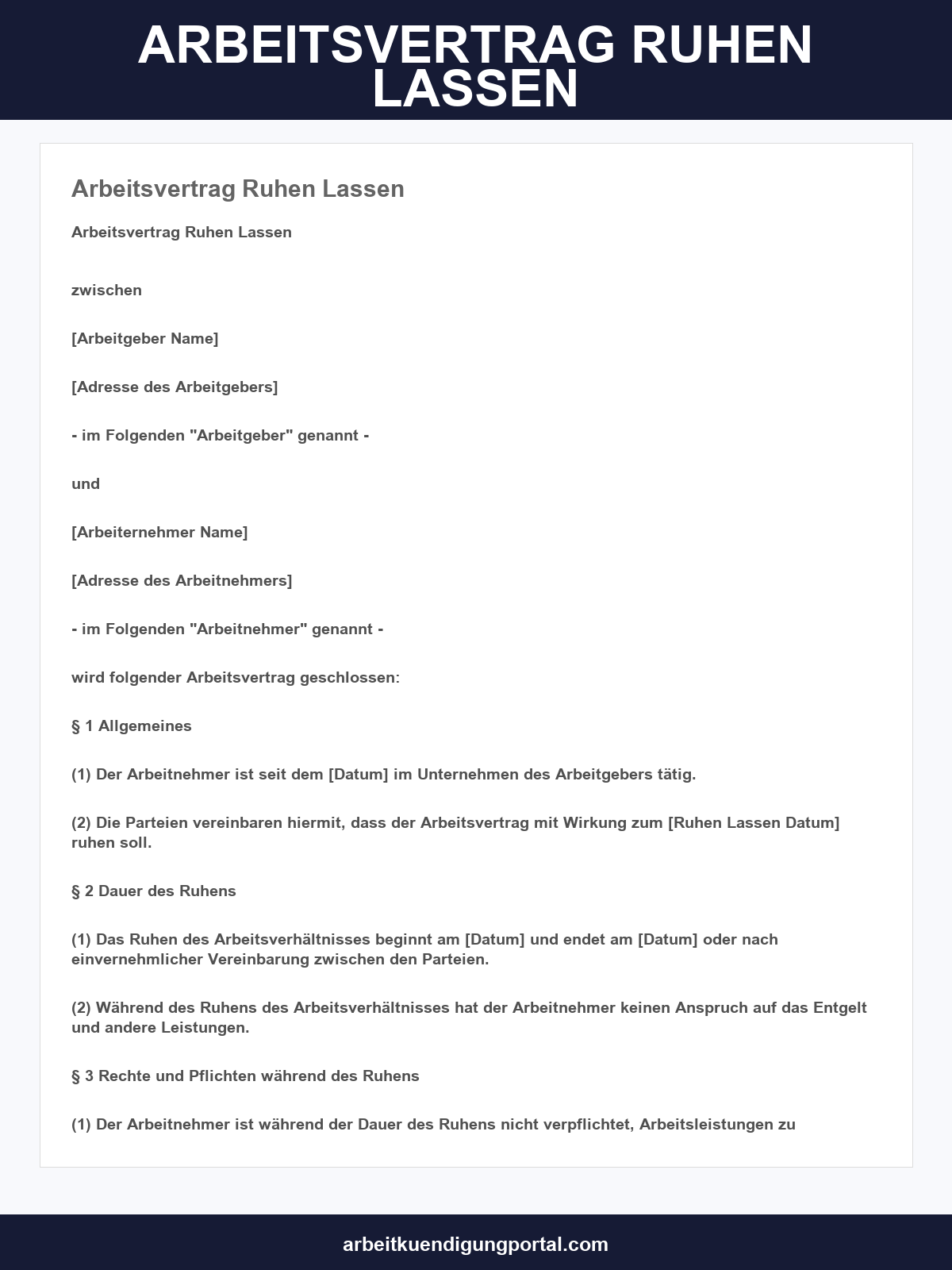 Arbeitsvertrag Ruhen Lassen Muster