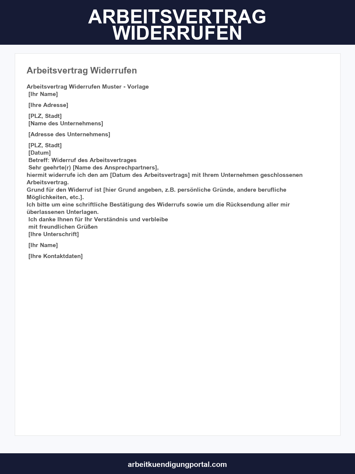 Arbeitsvertrag Widerrufen Muster