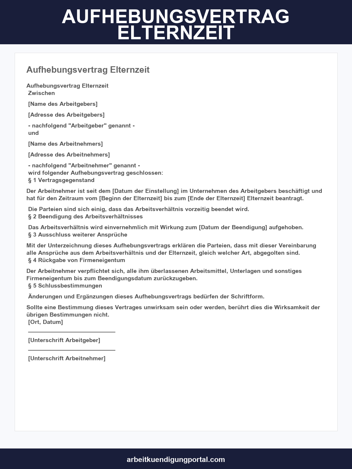 Aufhebungsvertrag Elternzeit Muster
