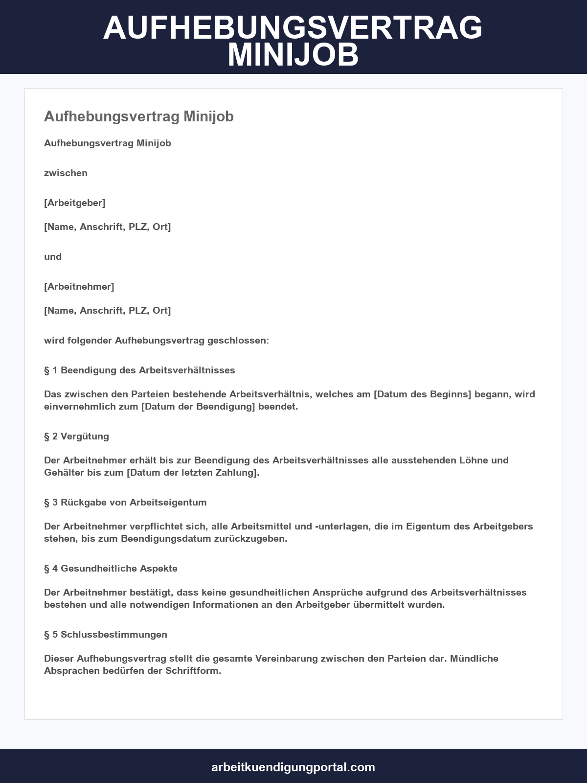 Aufhebungsvertrag Minijob