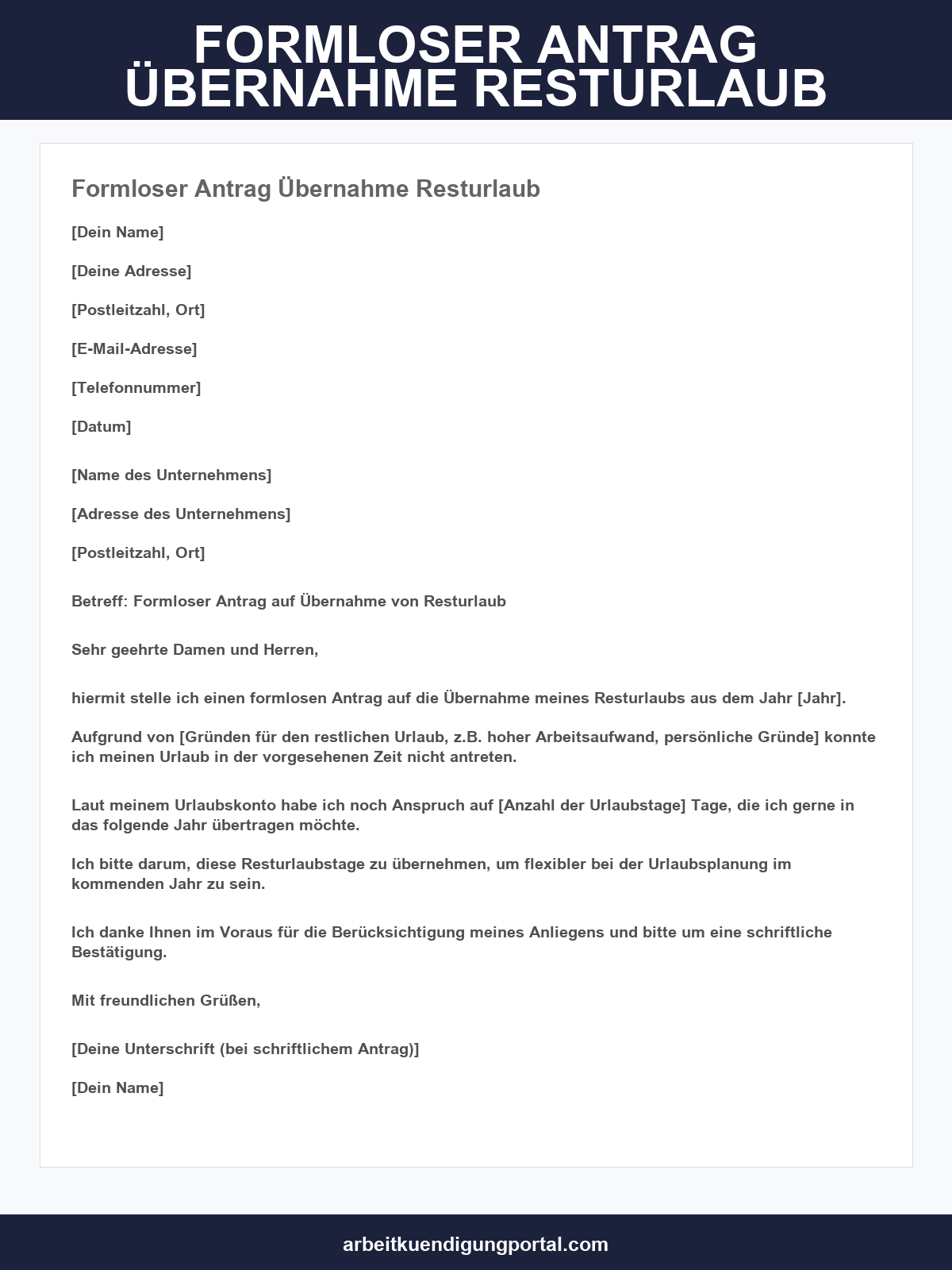 Formloser Antrag Übernahme Resturlaub