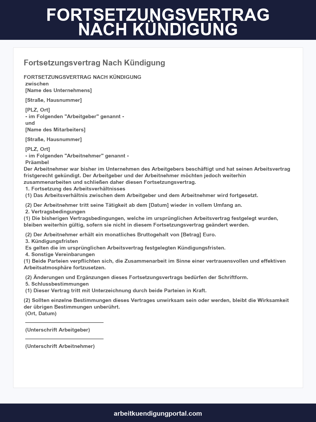 Fortsetzungsvertrag Nach Kündigung