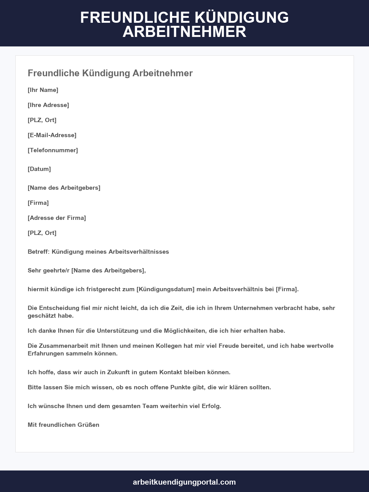 Freundliche Kündigung Arbeitnehmer Vorlage