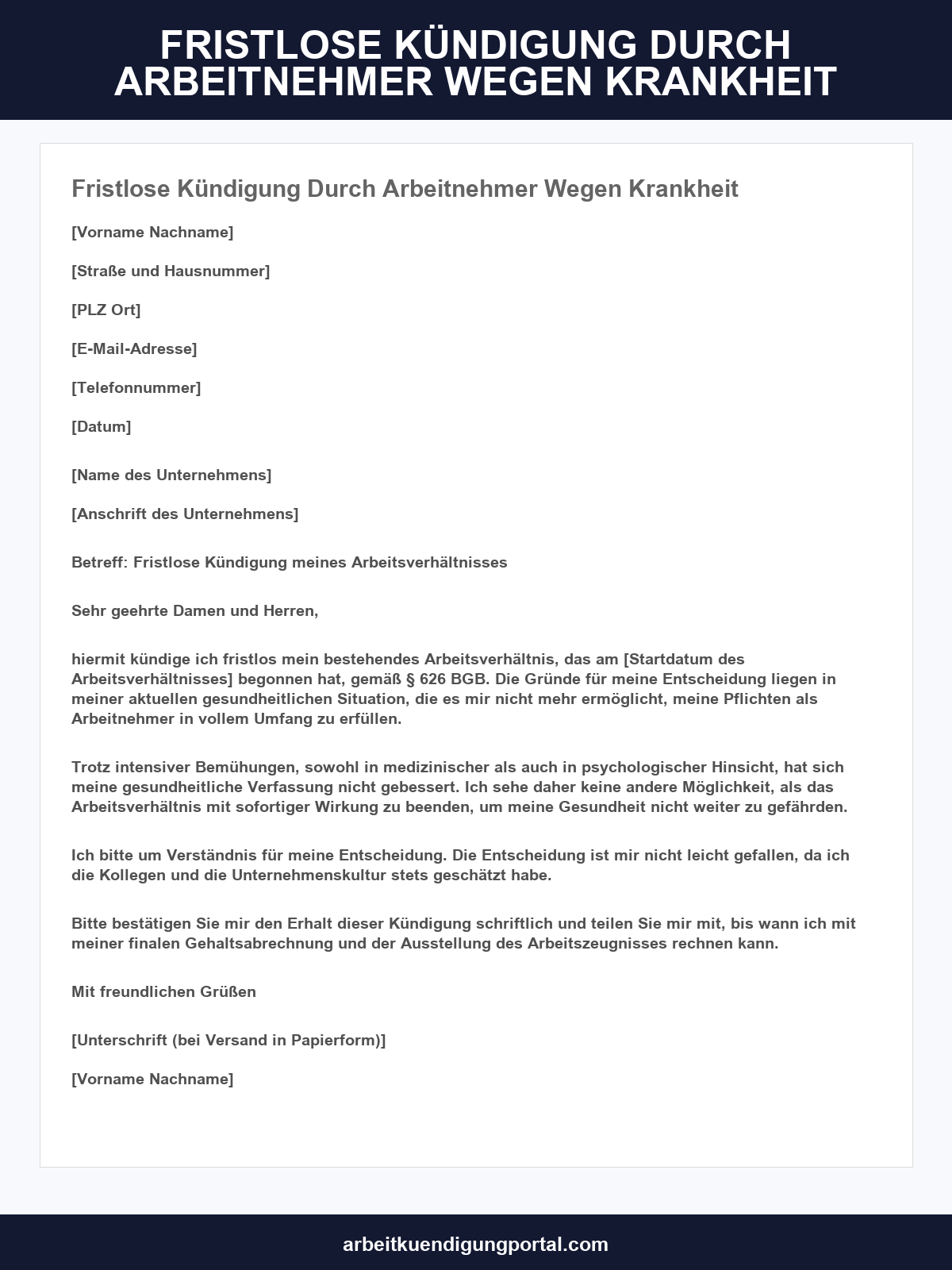 Fristlose Kündigung Durch Arbeitnehmer Wegen Krankheit Muster