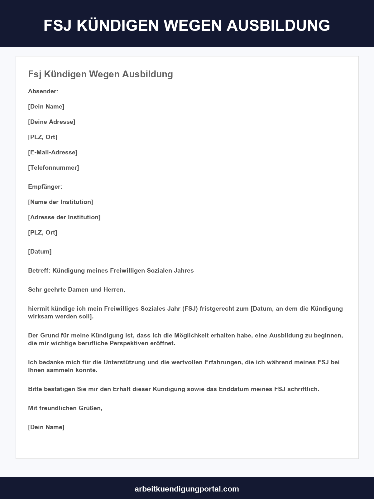 Fsj Kündigen Wegen Ausbildung