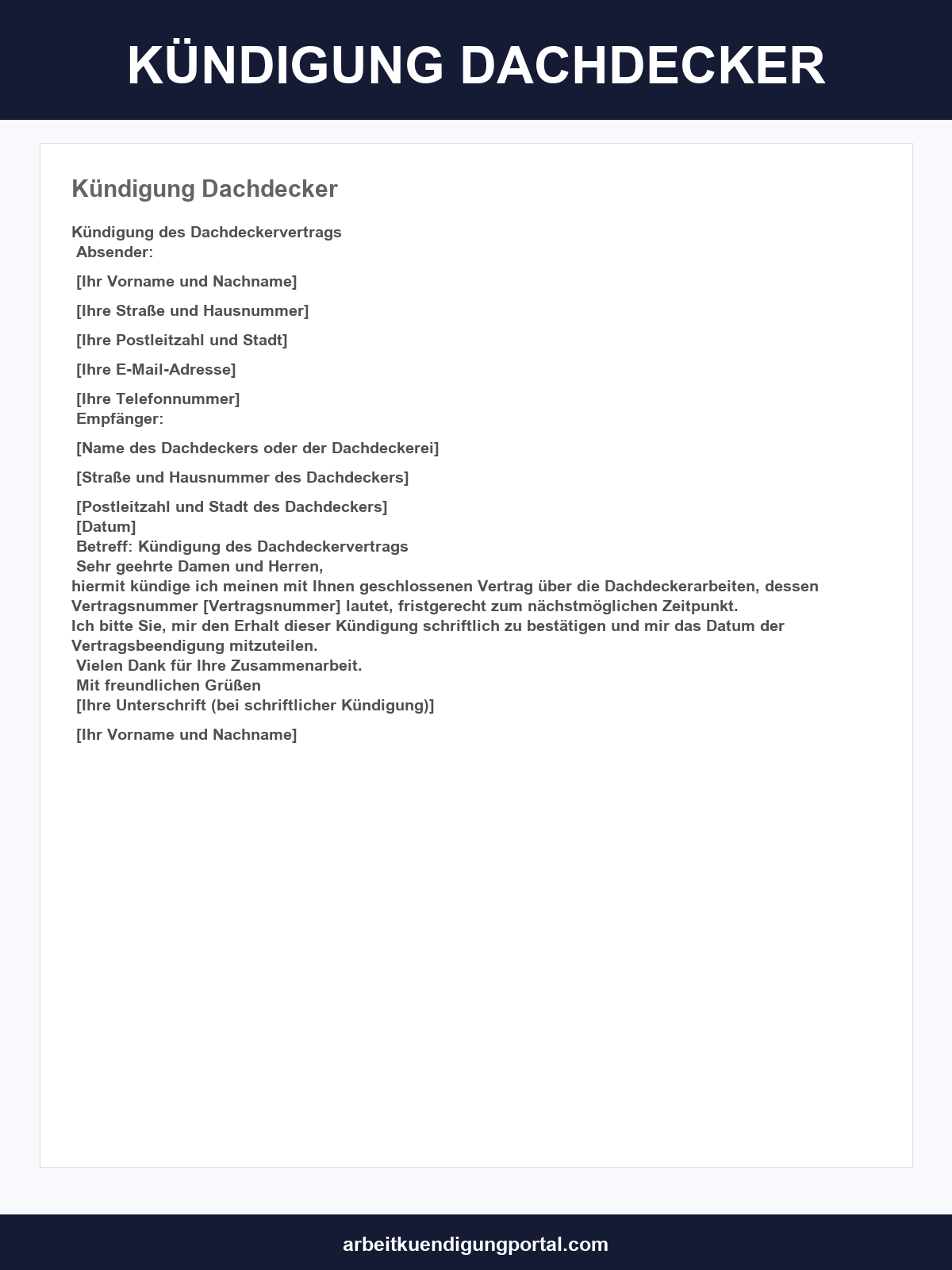 Kündigung Dachdecker Vorlage