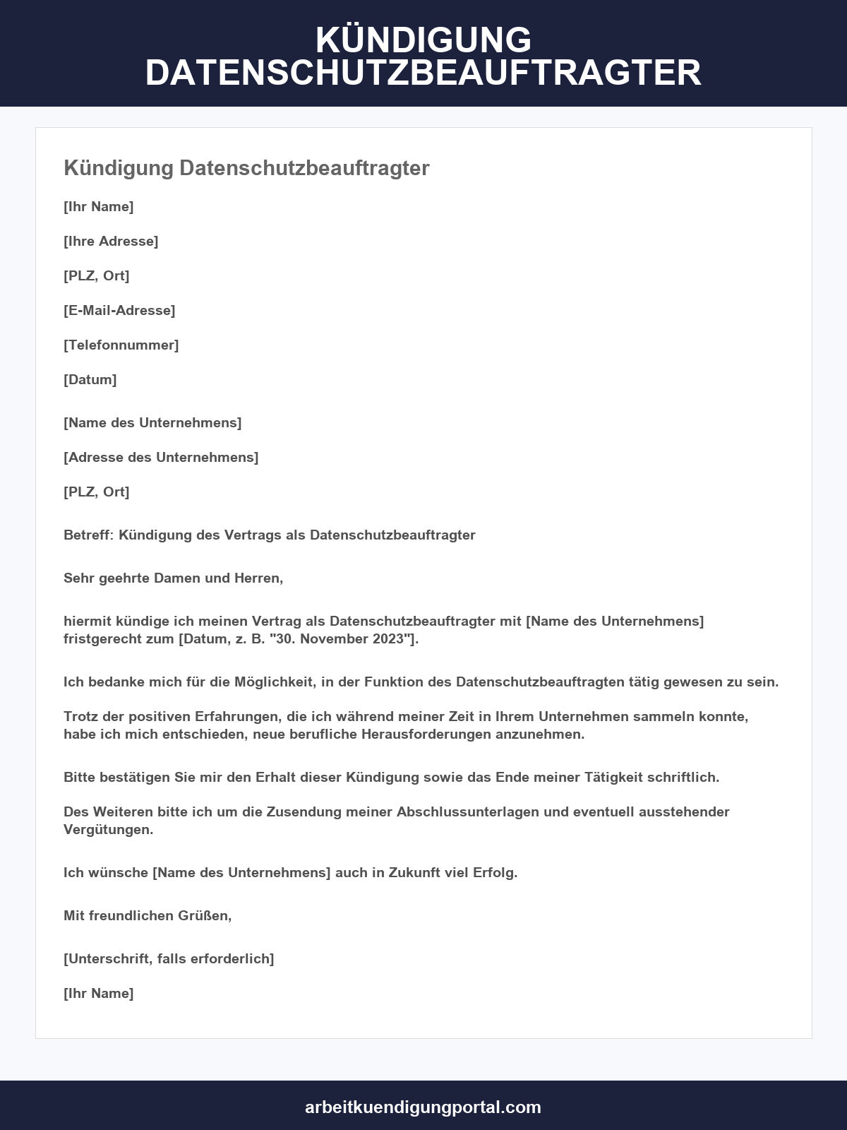 Kündigung Datenschutzbeauftragter Muster