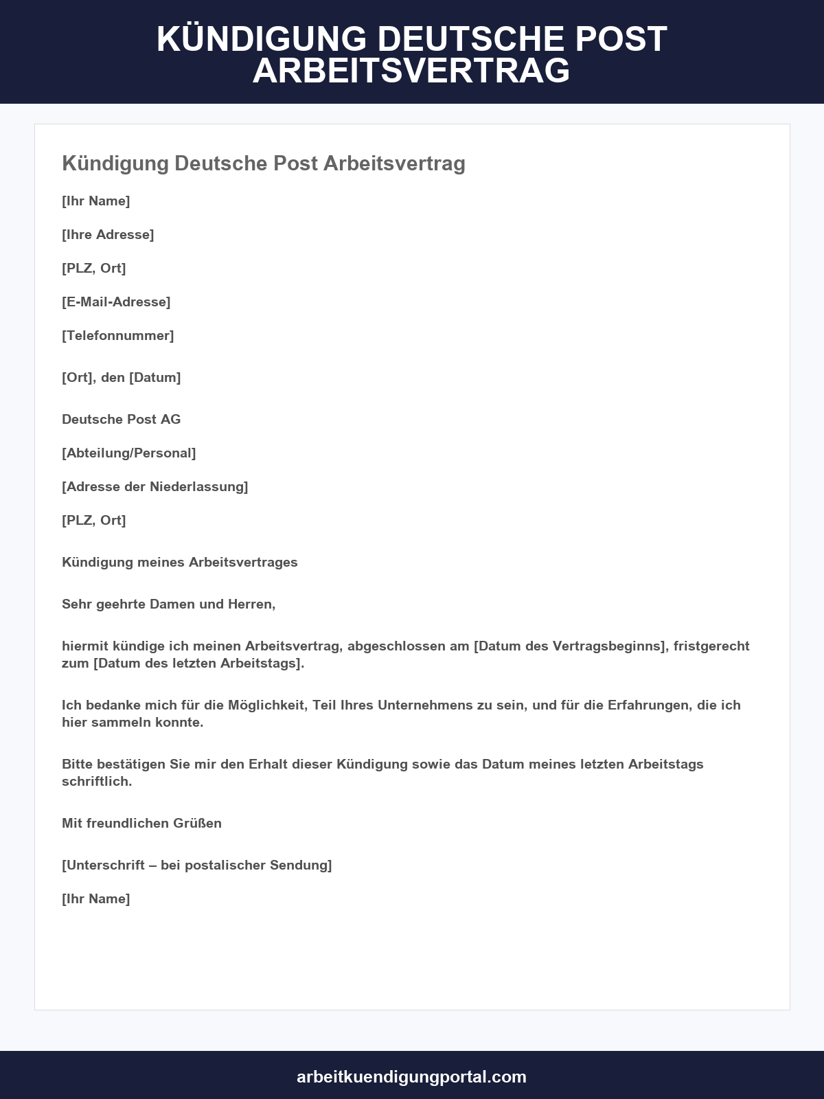 Kündigung Deutsche Post Arbeitsvertrag