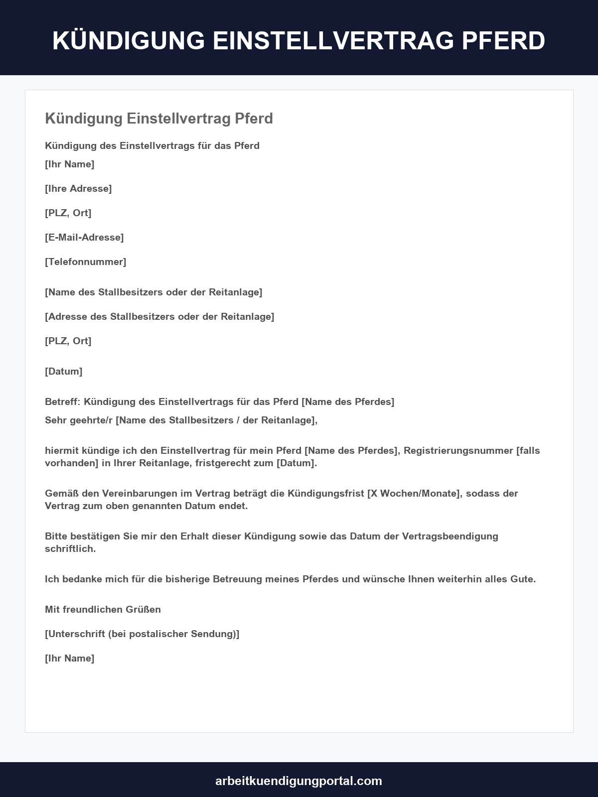 Kündigung Einstellvertrag Pferd Vorlage