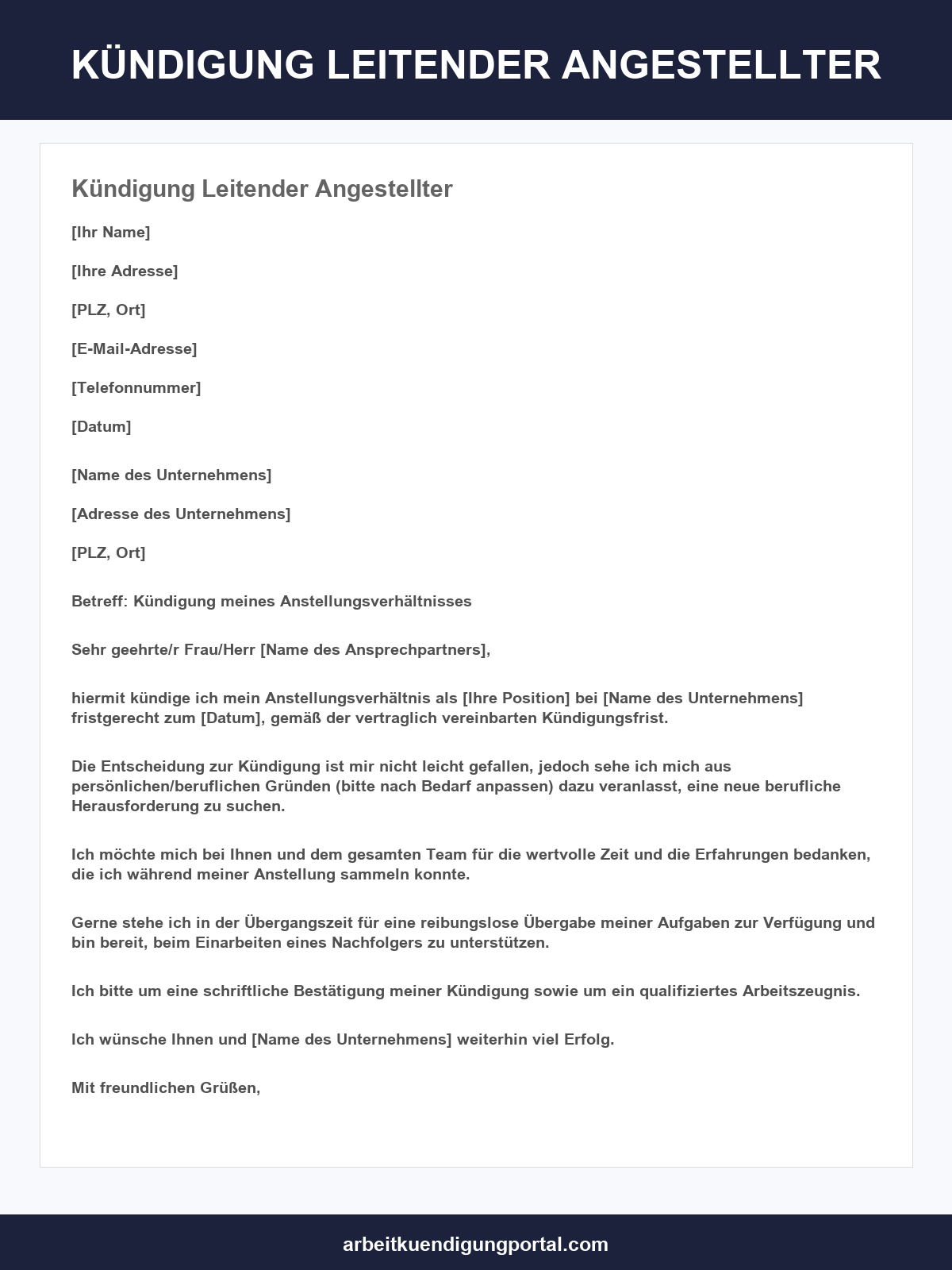 Kündigung Leitender Angestellter Muster