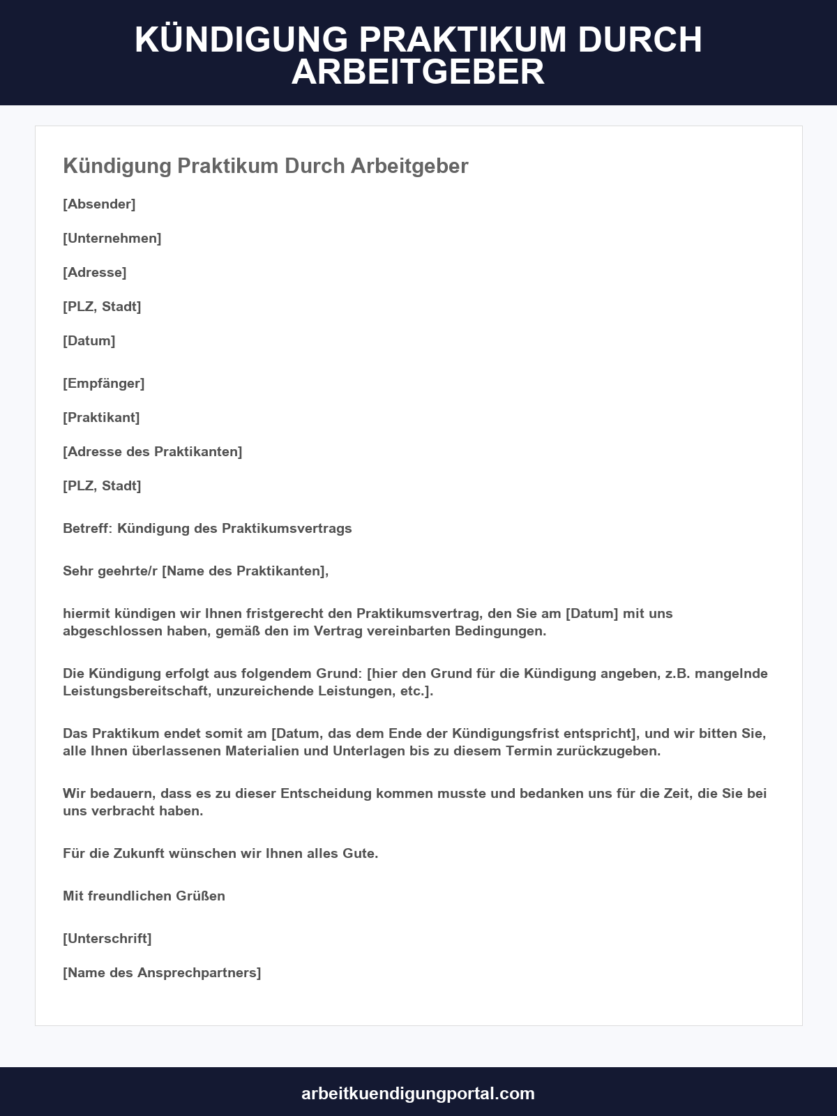 Kündigung Praktikum Durch Arbeitgeber Vorlage