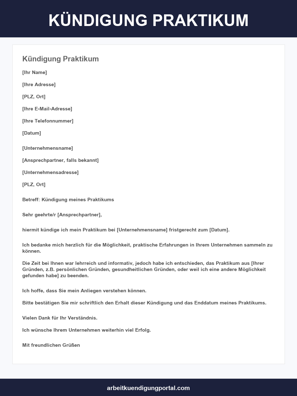 Kündigung Praktikum Vorlage