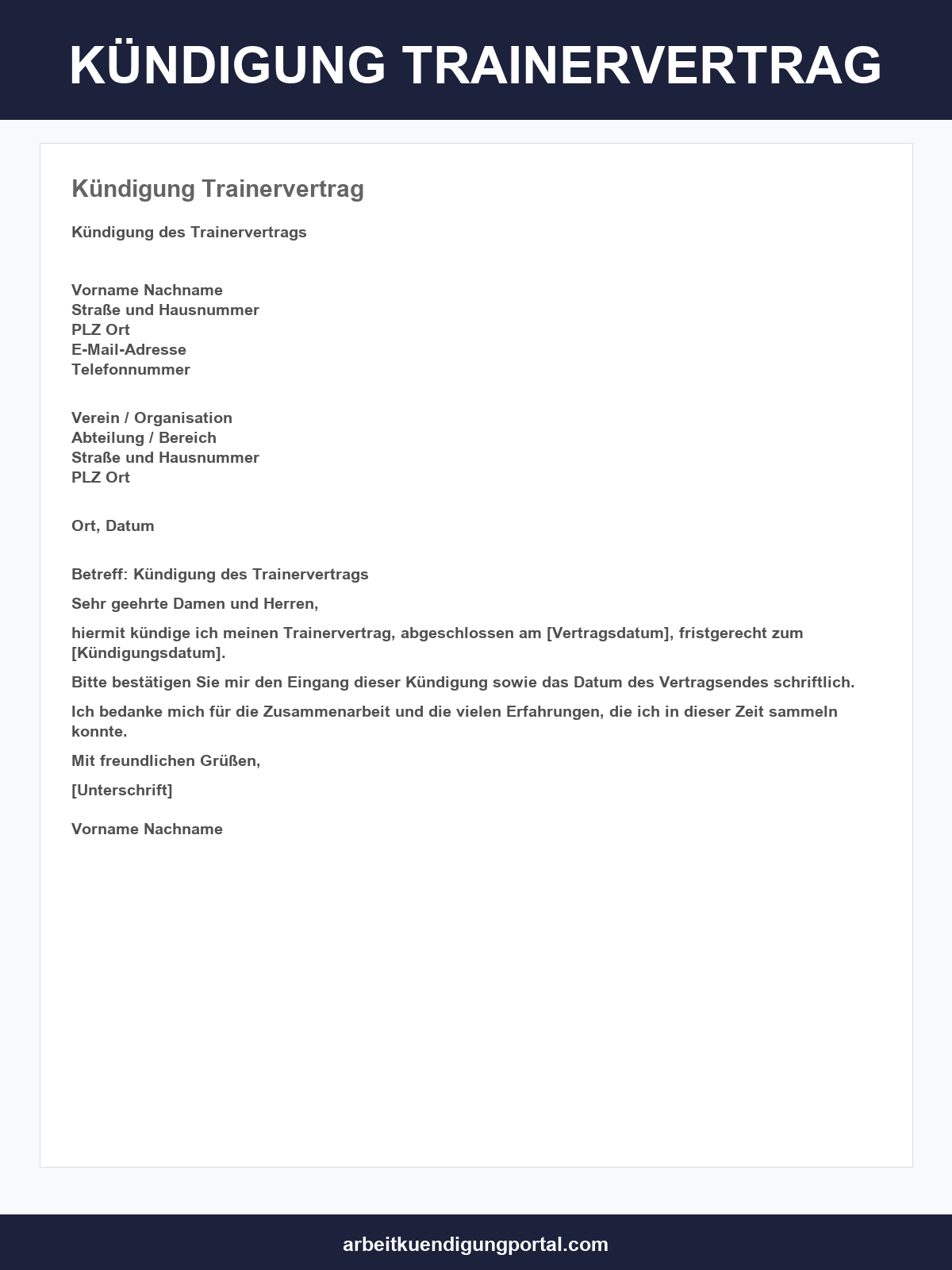 Kündigung Trainervertrag Muster