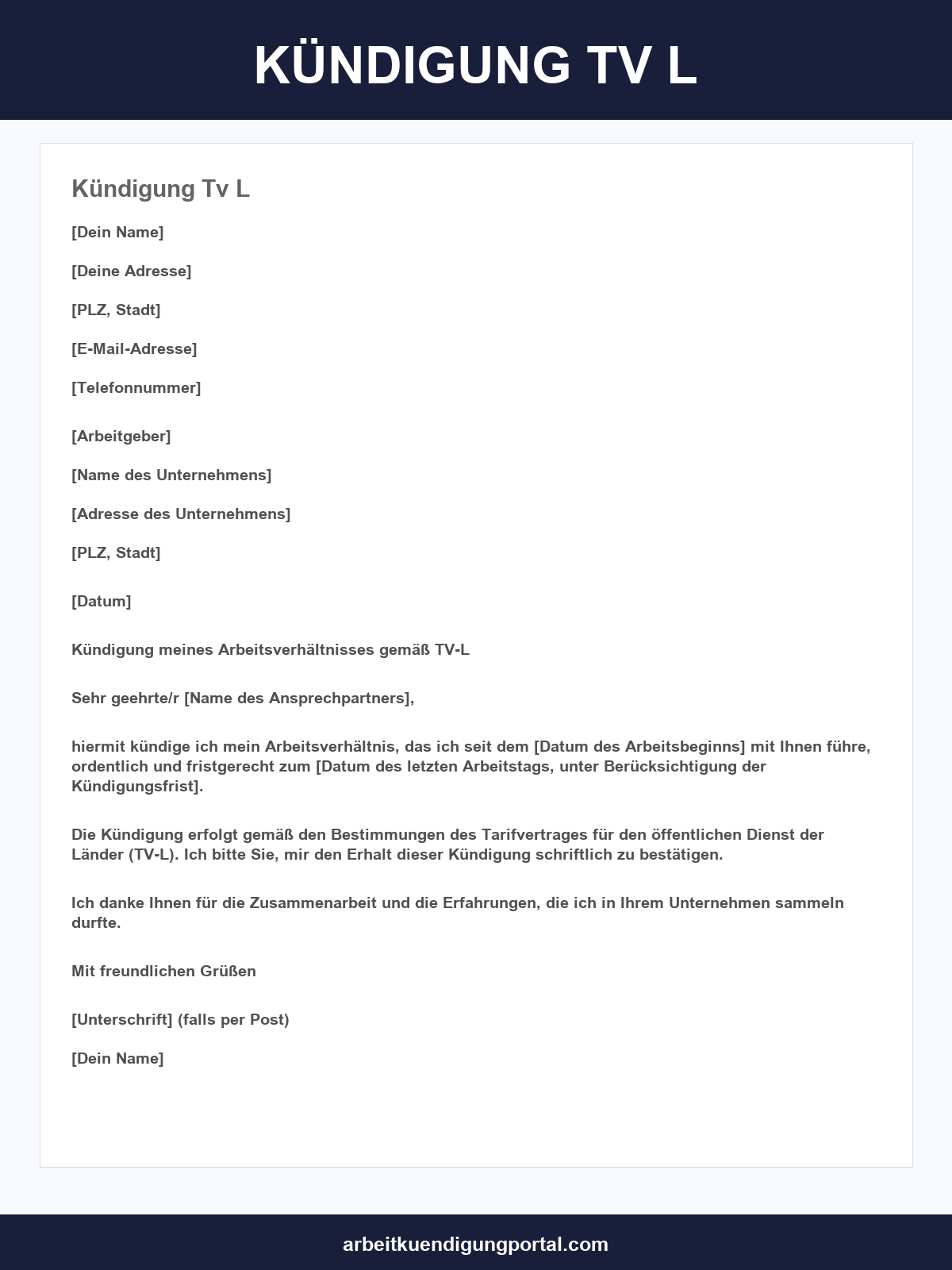Kündigung Tv L Vorlage
