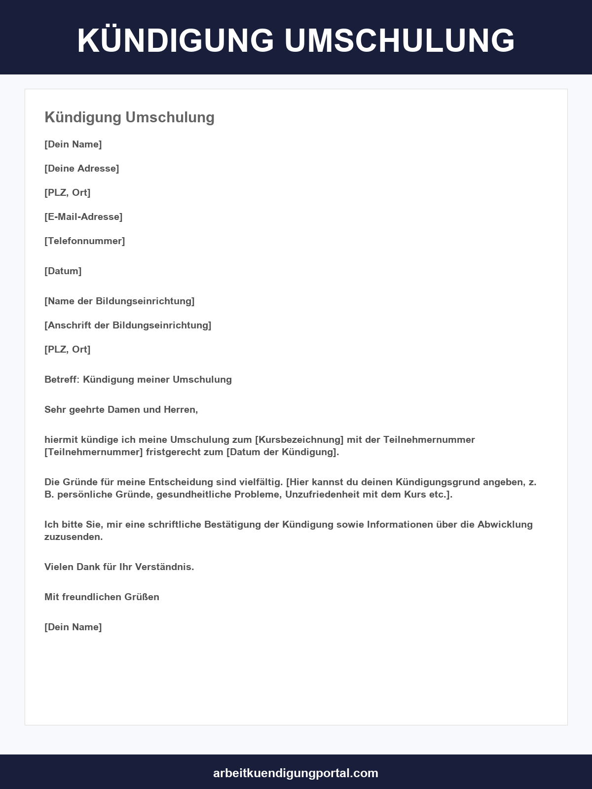 Kündigung Umschulung Vorlage