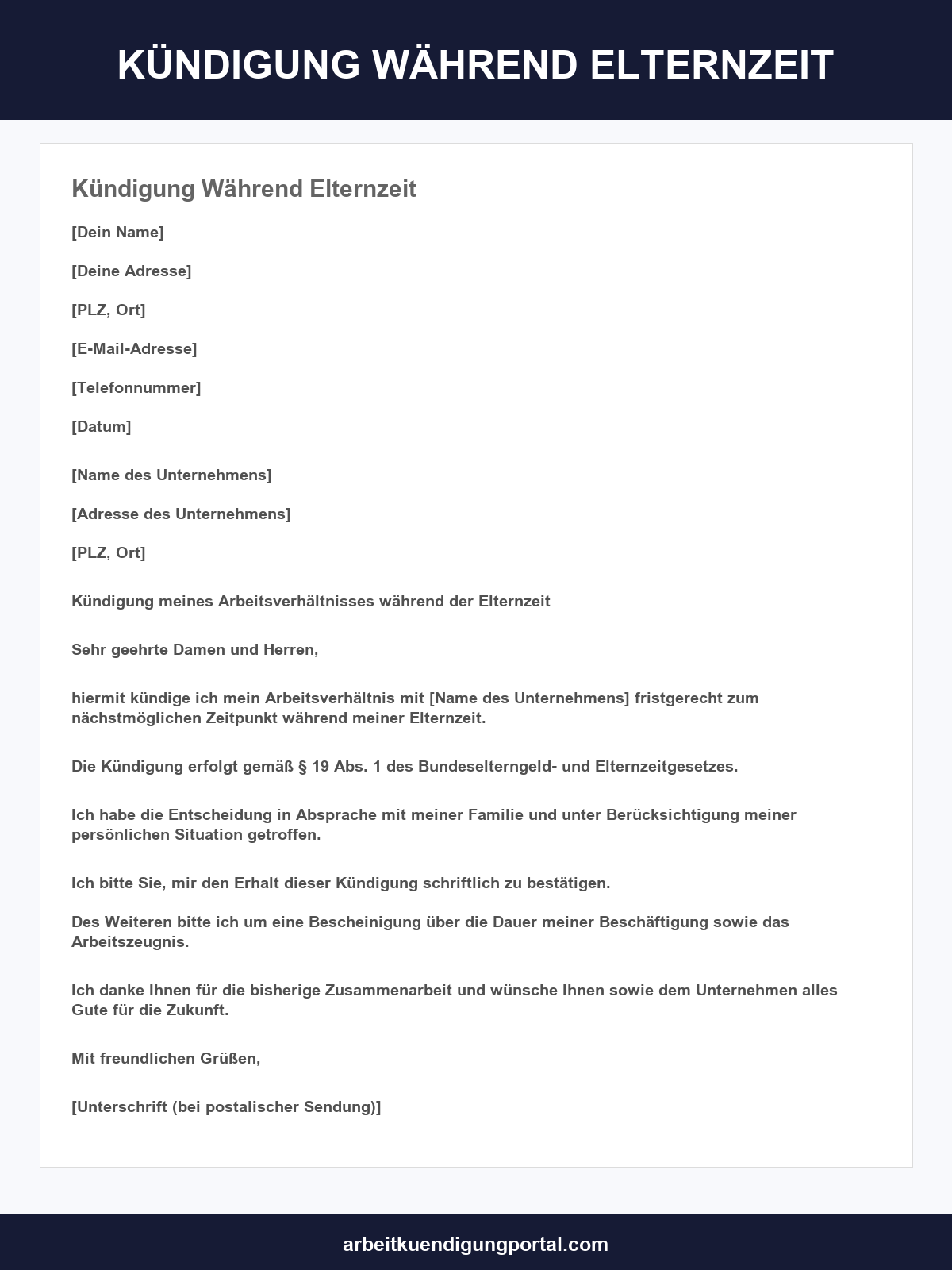 Kündigung Während Elternzeit Muster