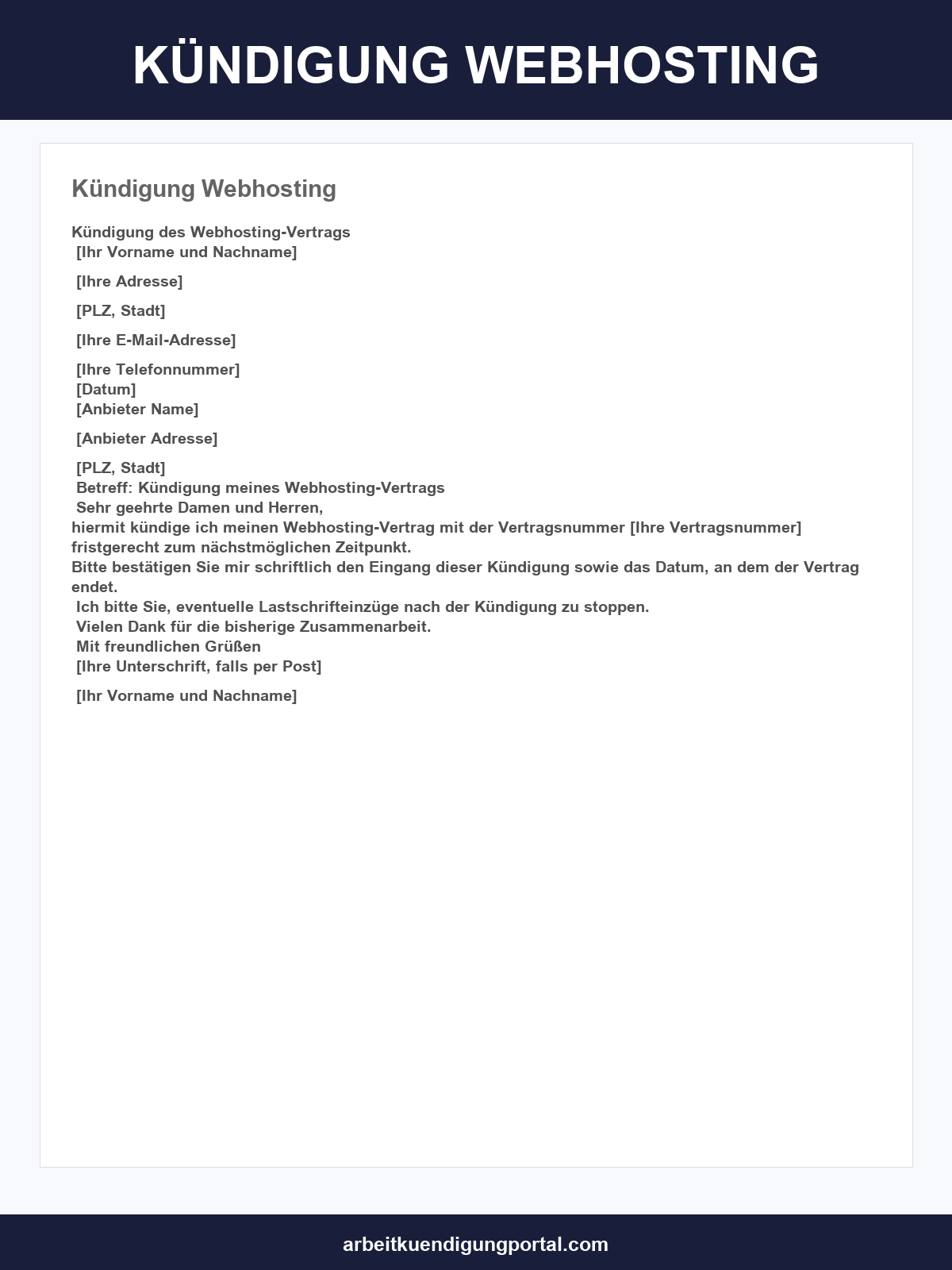 Kündigung Webhosting Vorlage