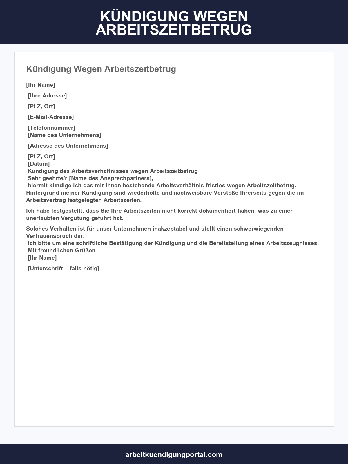 Kündigung Wegen Arbeitszeitbetrug Muster