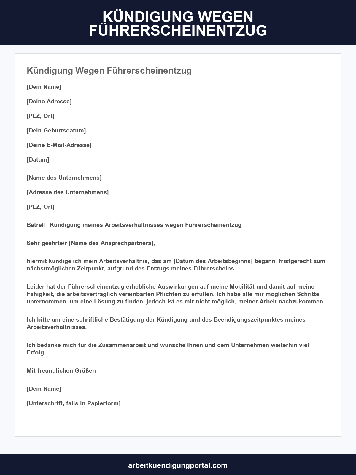 Kündigung Wegen Führerscheinentzug Muster