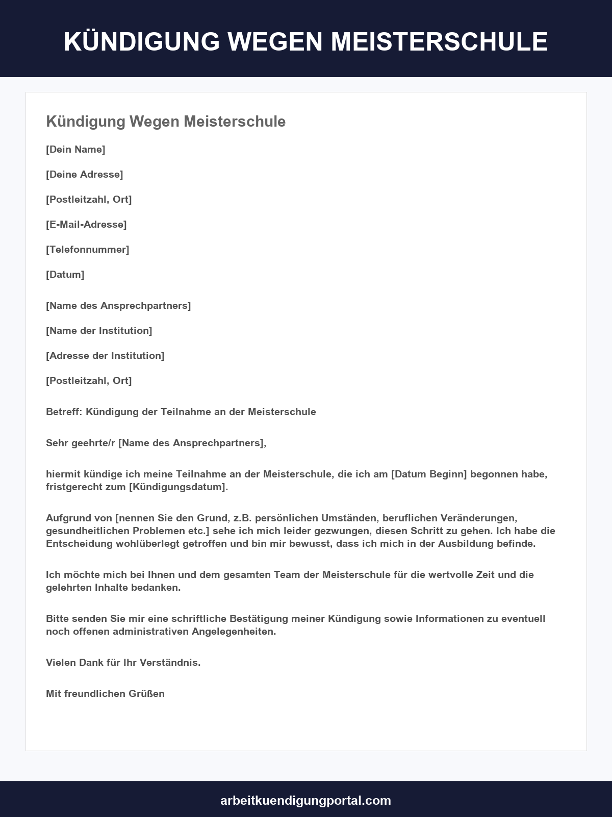 Kündigung Wegen Meisterschule Muster