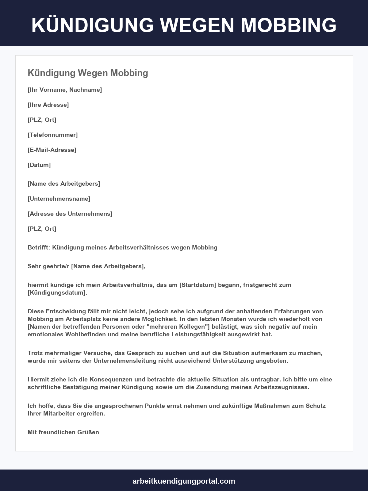 Kündigung Wegen Mobbing Vorlage