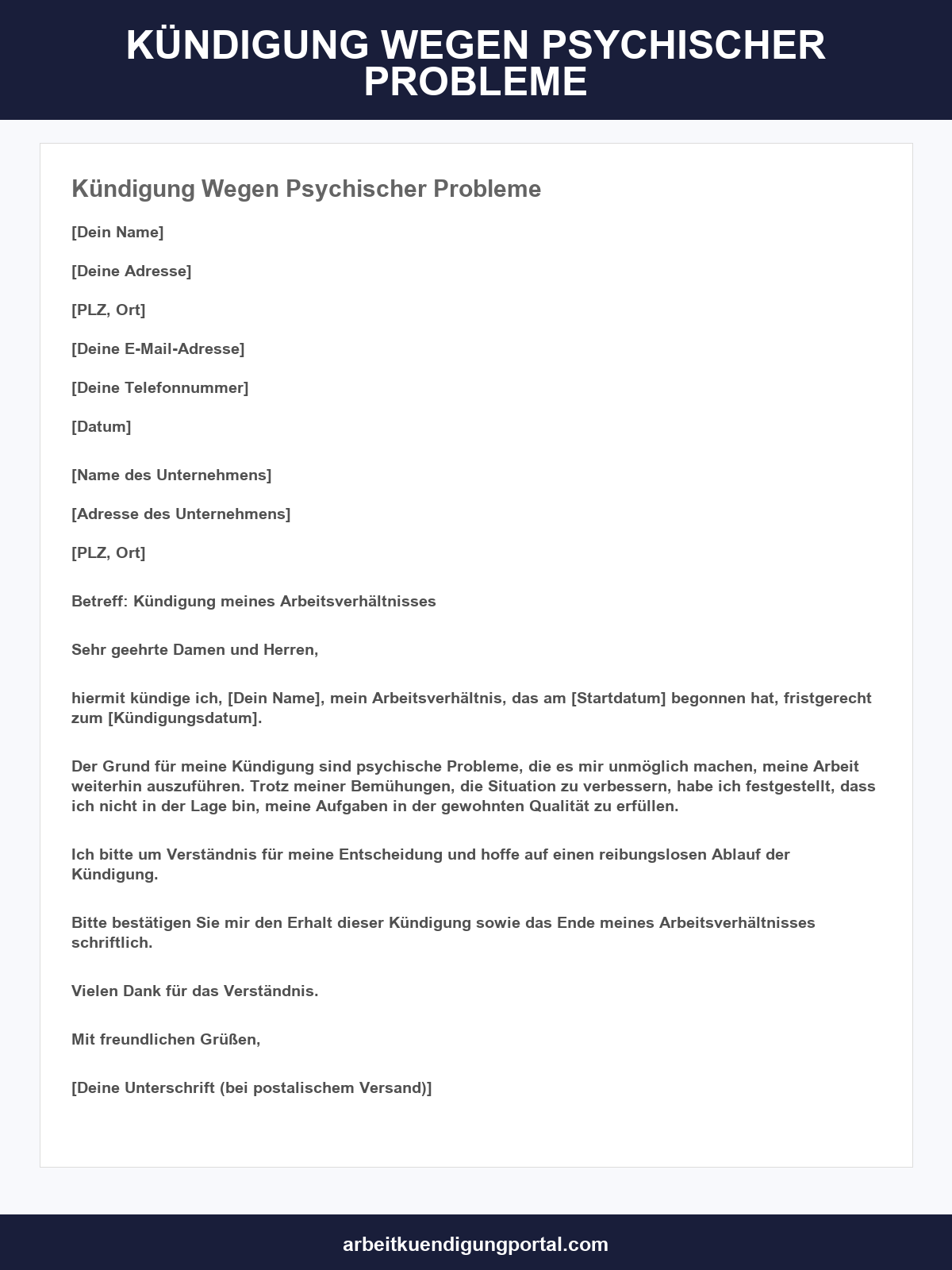Kündigung Wegen Psychischer Probleme Muster