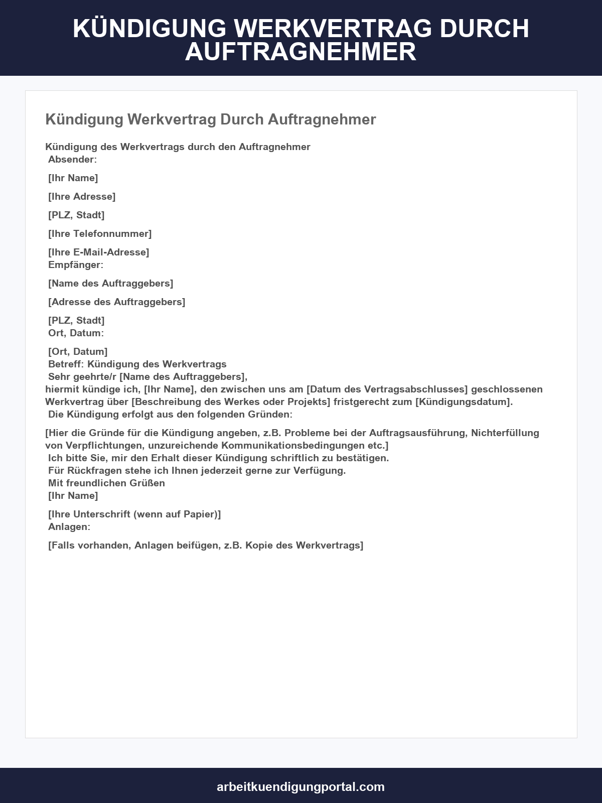 Kündigung Werkvertrag Durch Auftragnehmer Muster