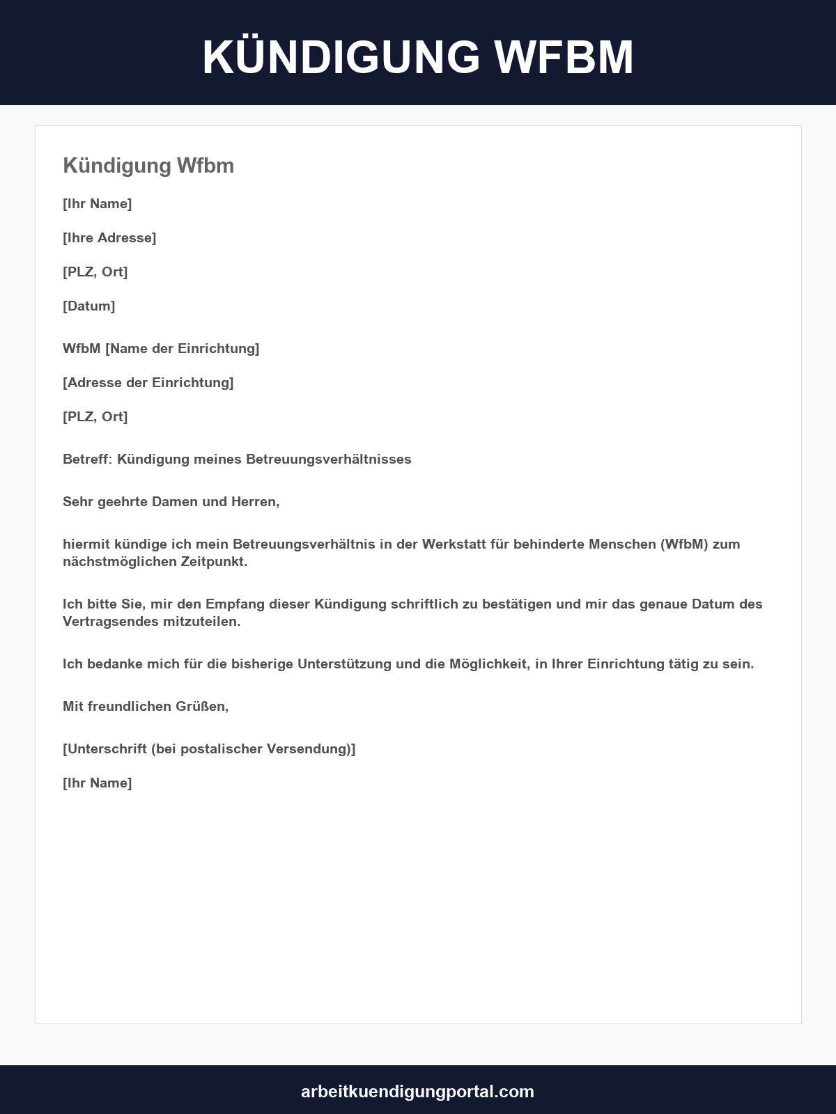 Kündigung Wfbm Vorlage