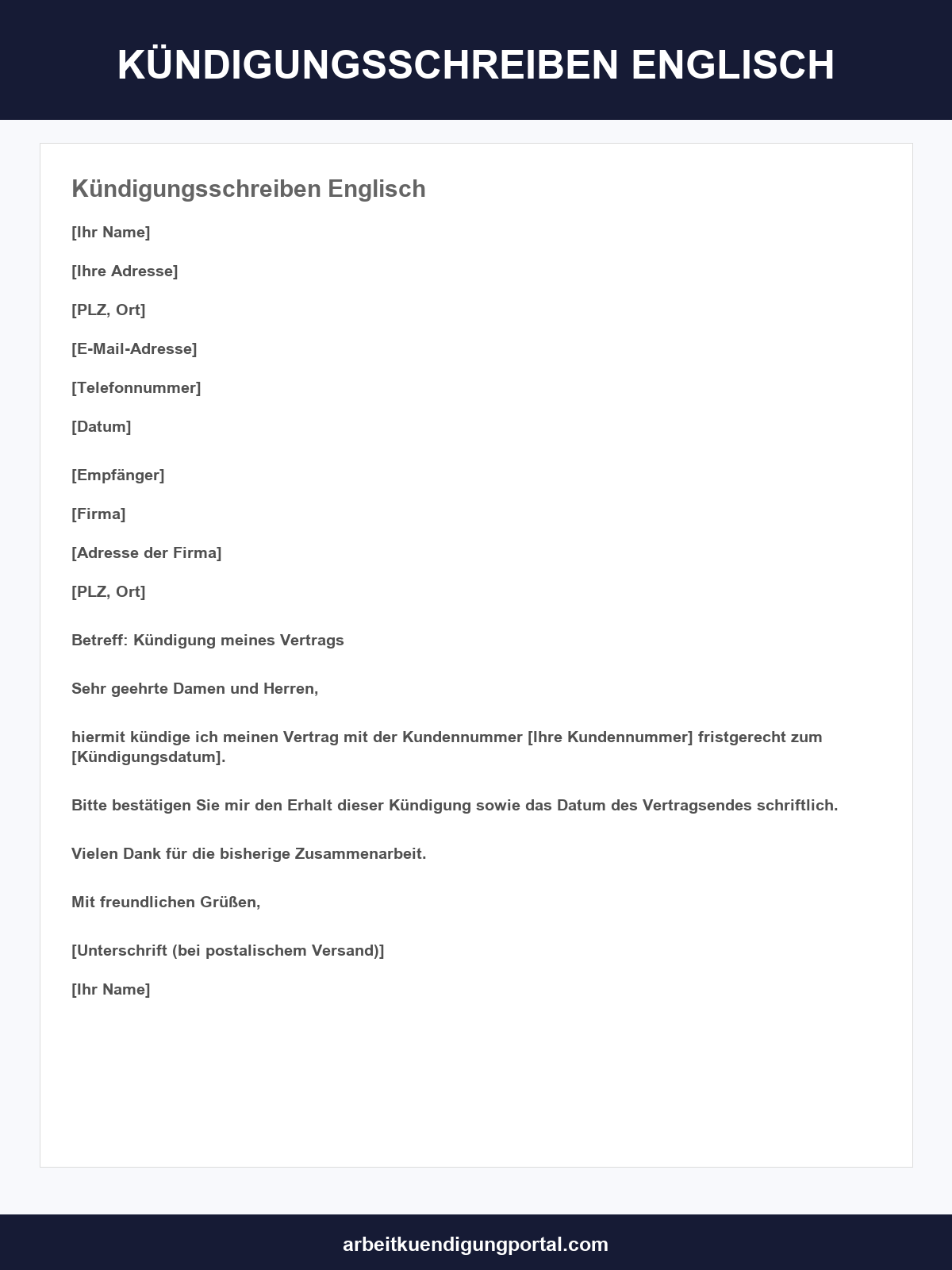 Kündigungsschreiben Englisch Vorlage