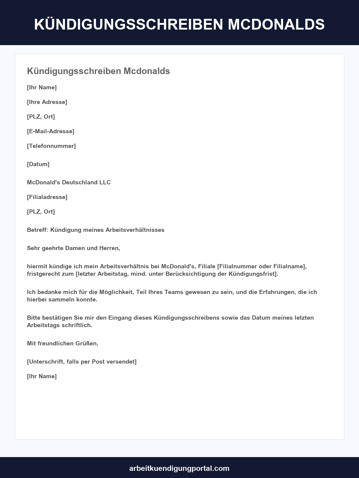 Kündigungsschreiben Mcdonalds