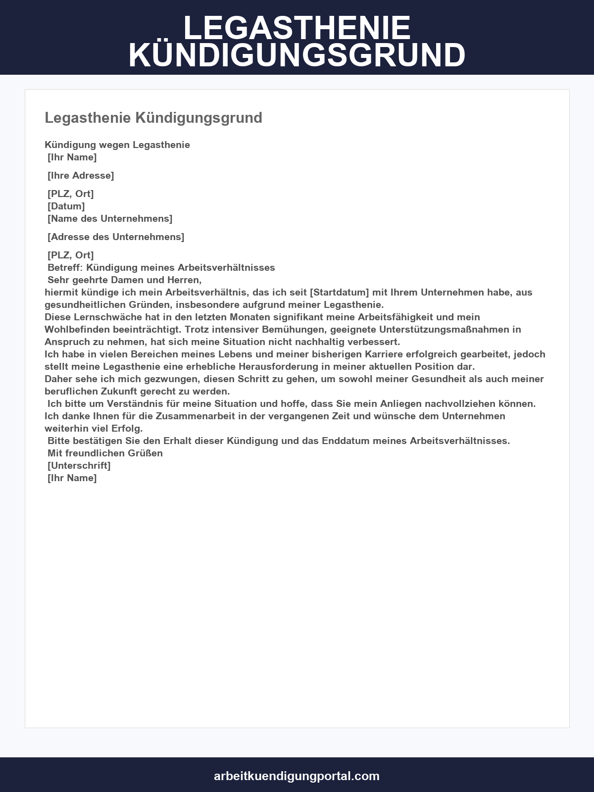 Legasthenie Kündigungsgrund