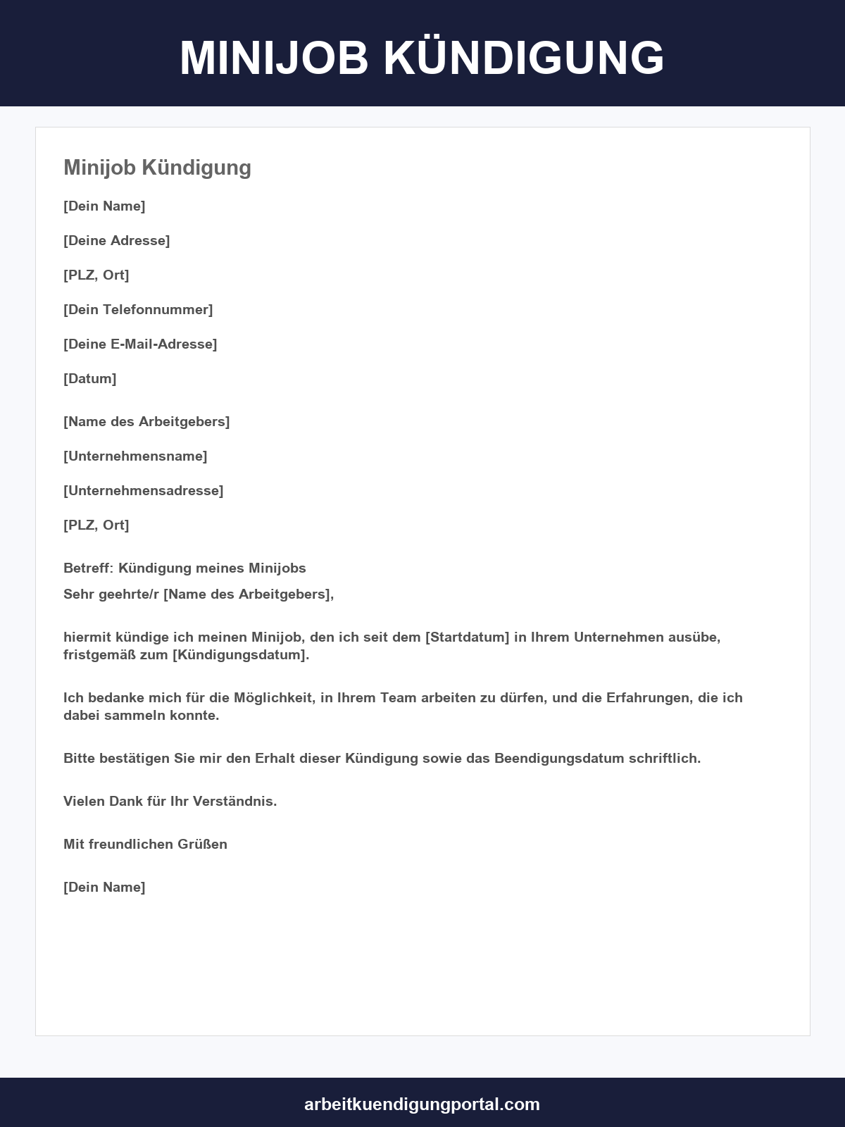 Minijob Kündigung Vorlage