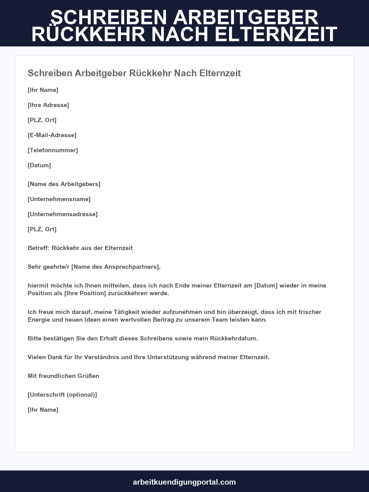 Schreiben Arbeitgeber Rückkehr Nach Elternzeit
