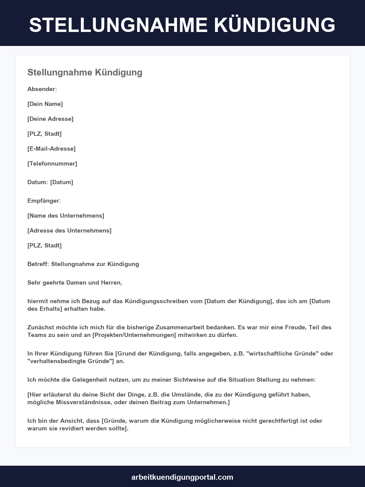 Stellungnahme Kündigung Muster