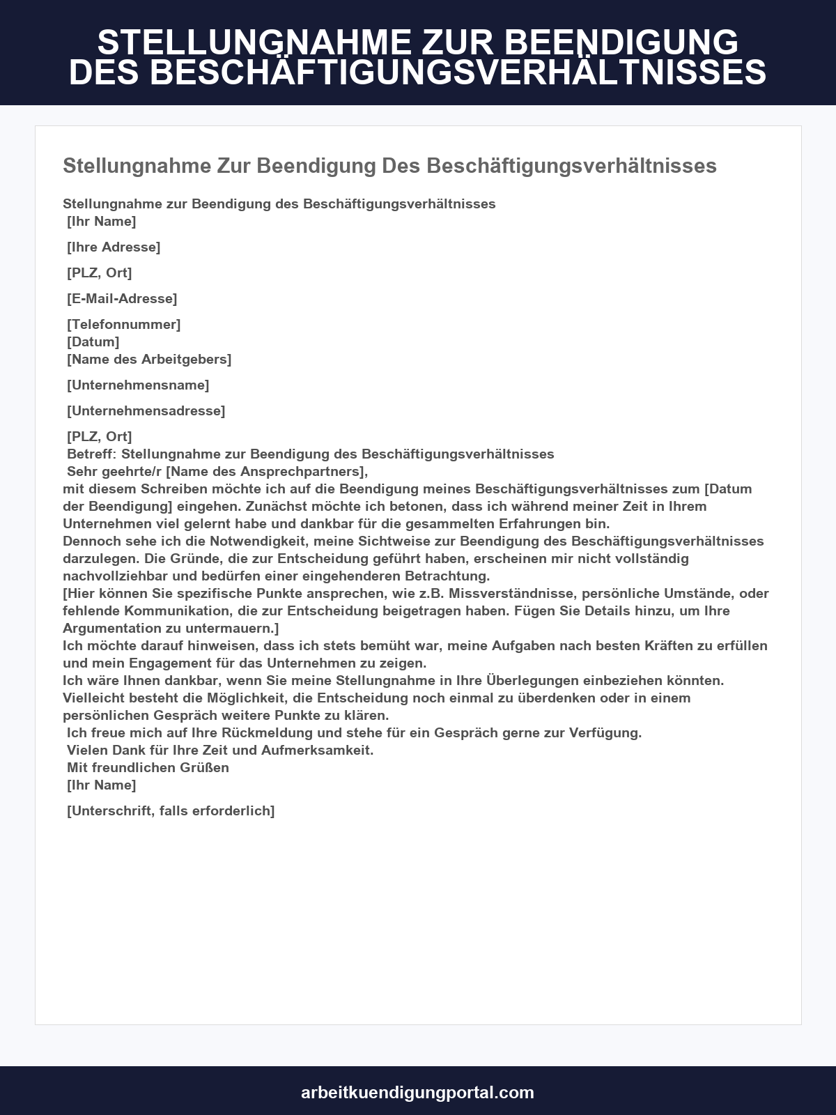 Stellungnahme Zur Beendigung Des Beschäftigungsverhältnisses Muster