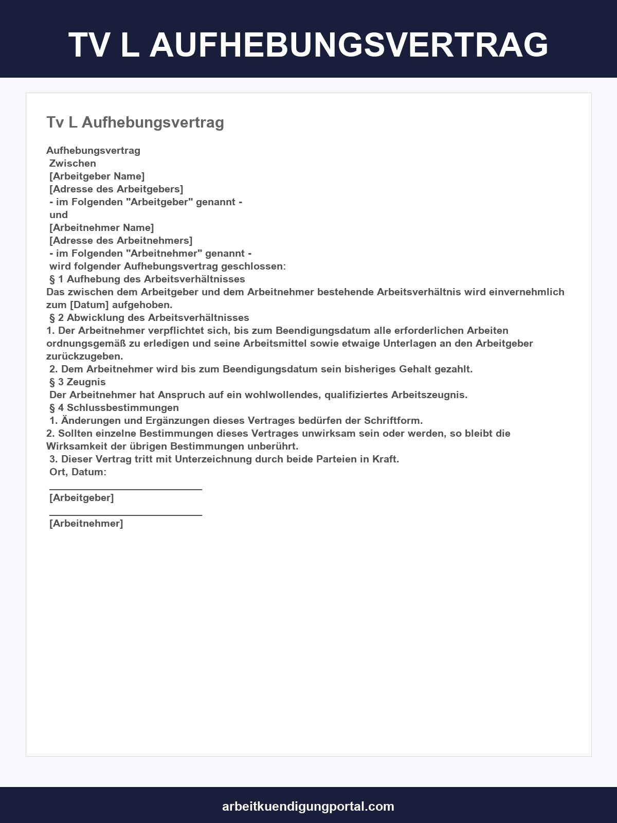 Tv-L Aufhebungsvertrag Muster