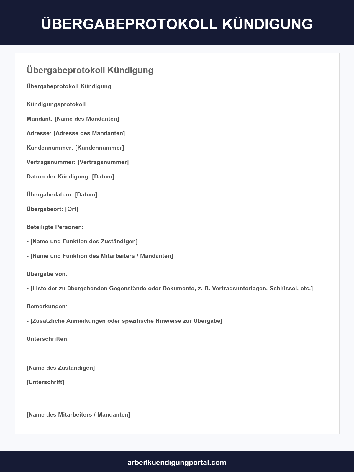 Übergabeprotokoll Kündigung Muster