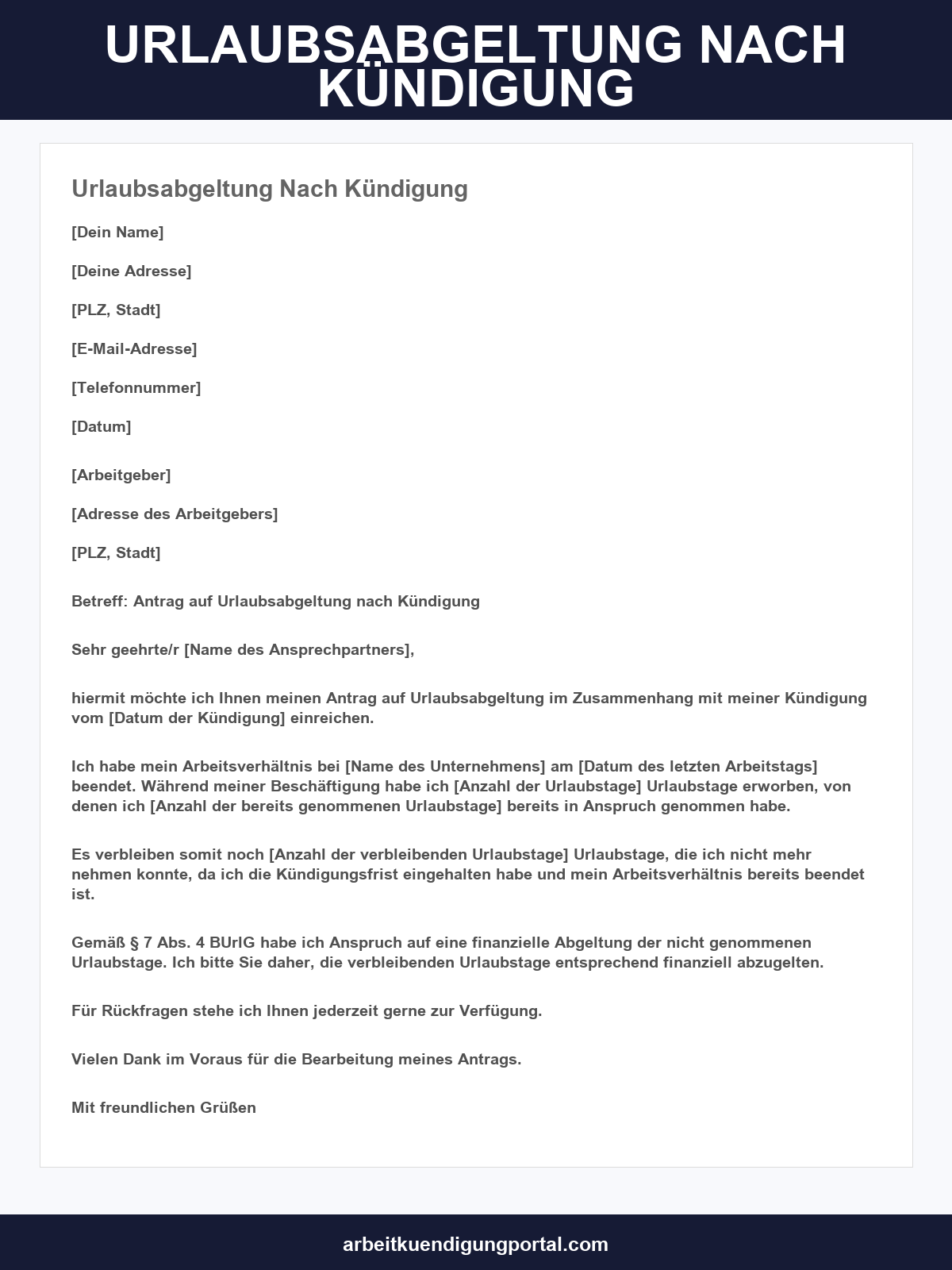 Musterschreiben Urlaubsabgeltung Nach Kündigung