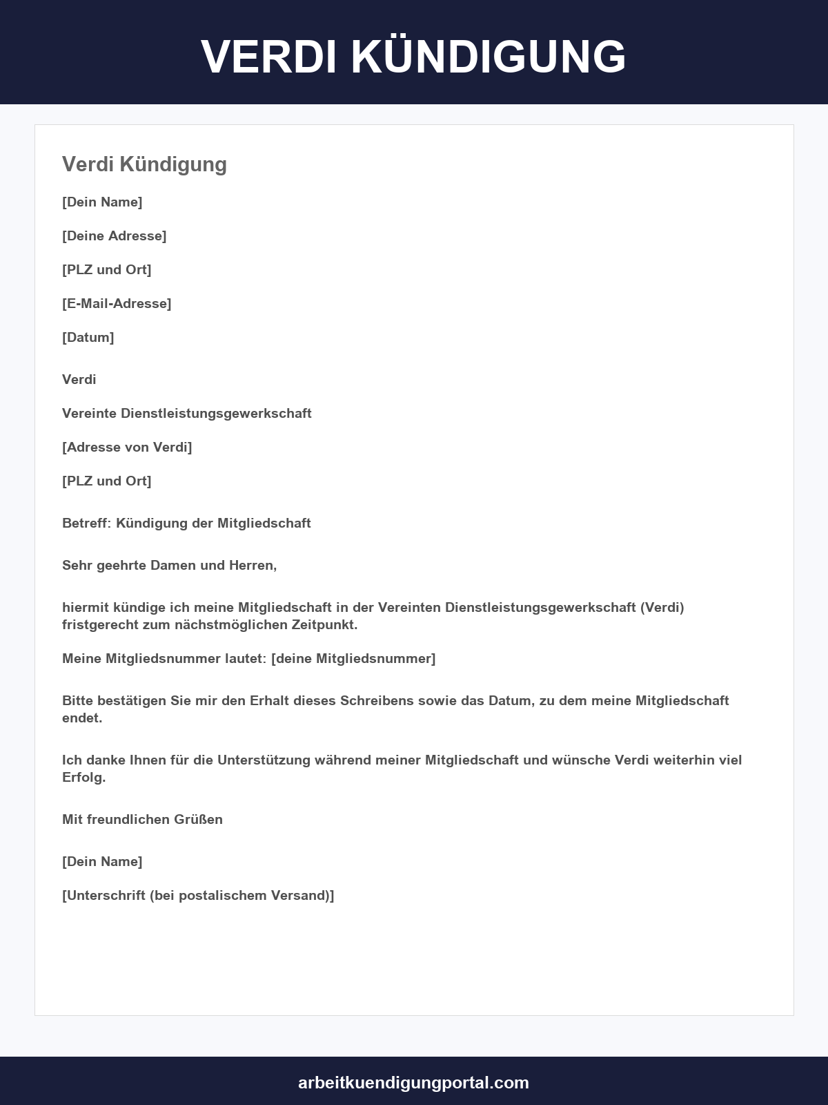 Verdi Kündigung Vorlage