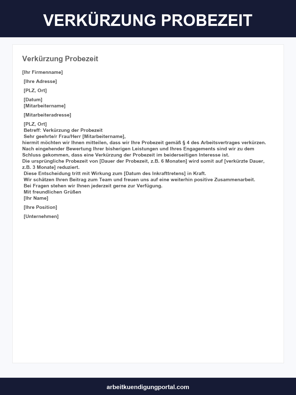 Verkürzung Probezeit Vorlage